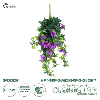 GloboStar® Artificial Garden  MORNING GLORY HANGIN PLANT 21132 Τεχνητό Διακοσμητικό Κρεμαστό  Κλαδί Ορτανσίας Y65cm